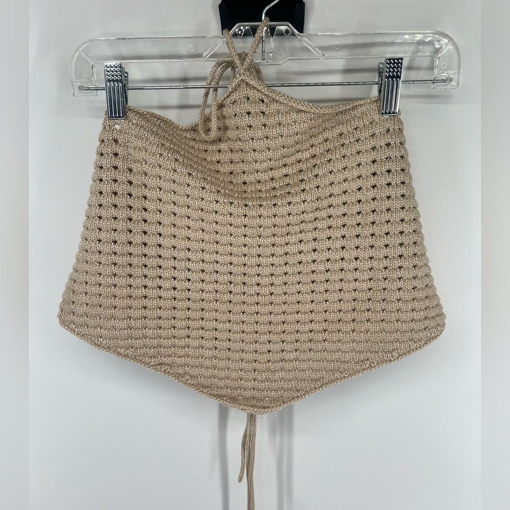 NWT Gianni Bini Tan Crochet Edie Skirt Set Halter Top Natural Midi Skirt L Large - Picture 5 of 15